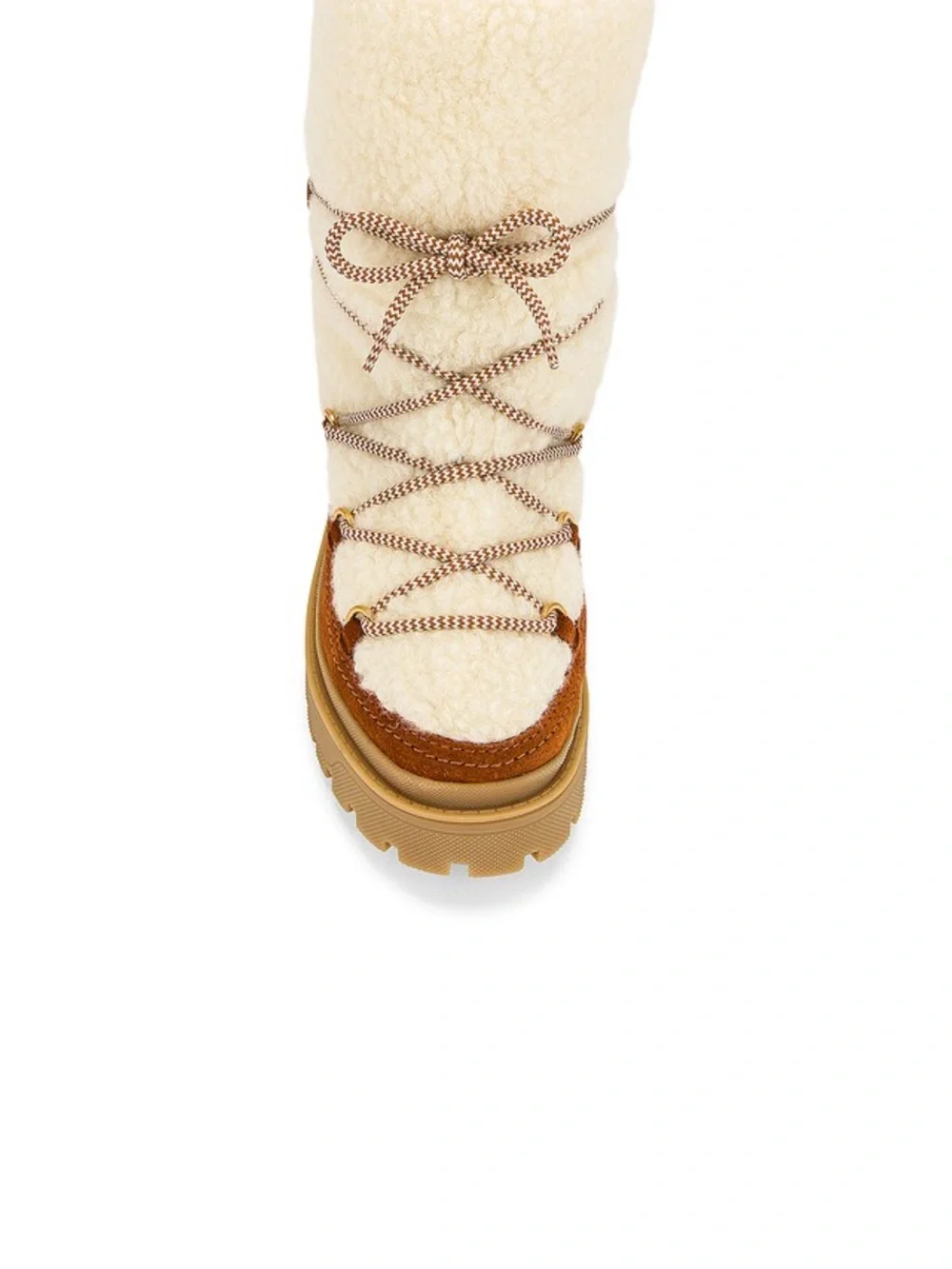 Valentino Garavani Tan Suede and Cream Shearling Lace-Up Boot